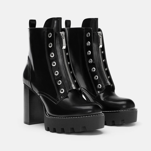 zara embossed leather platform ankle boots